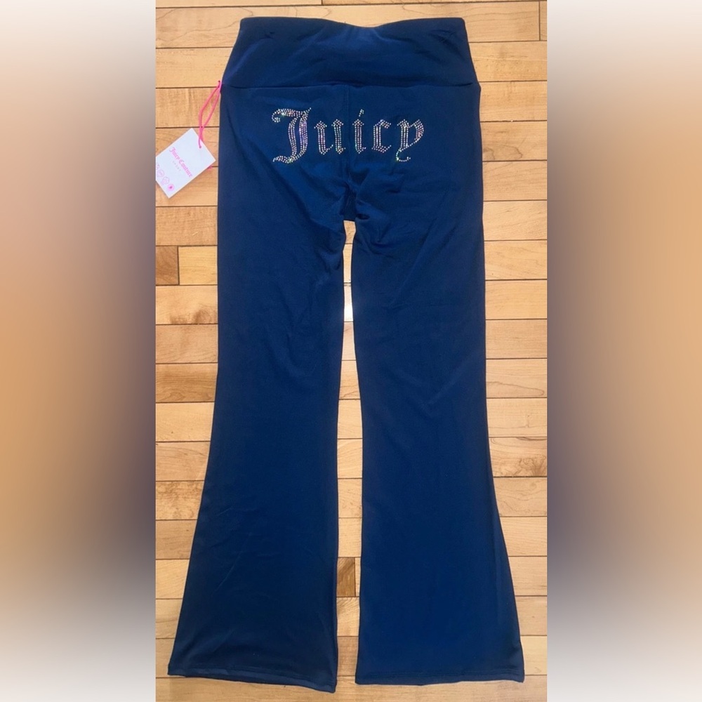 NEW ! JUICY COUTURE Sport OG Big Bling Logo Flare Leggings Regal Blue Size S